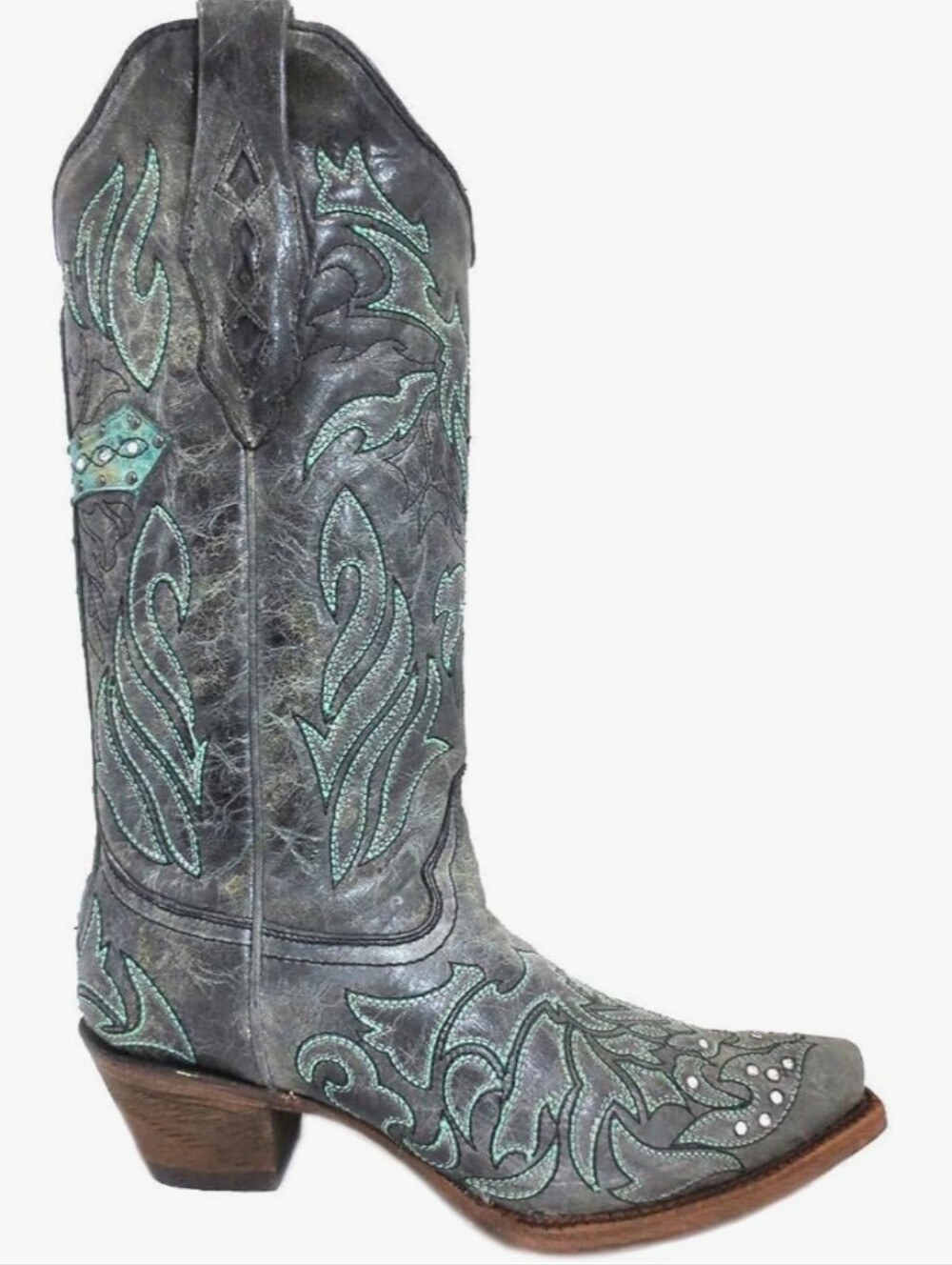 Corral Boots Women's Turquoise Embroidery Rhinestone Snip Toe Western Boot - Picture 4 of 16